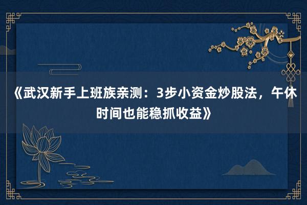 《武汉新手上班族亲测：3步小资金炒股法，午休时间也能稳抓收益》