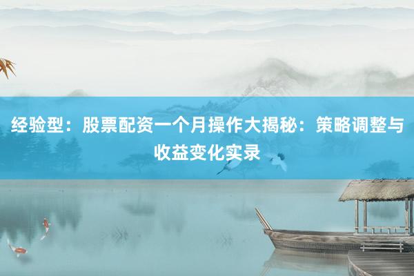 经验型：股票配资一个月操作大揭秘：策略调整与收益变化实录