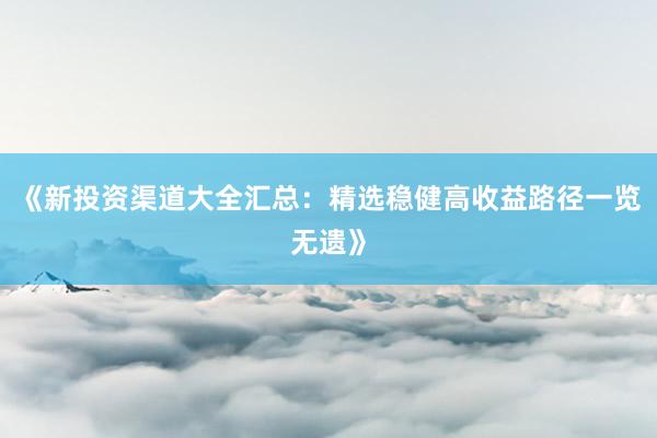 《新投资渠道大全汇总:精选稳健高收益路径一览无遗》