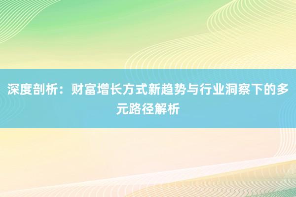 深度剖析：财富增长方式新趋势与行业洞察下的多元路径解析