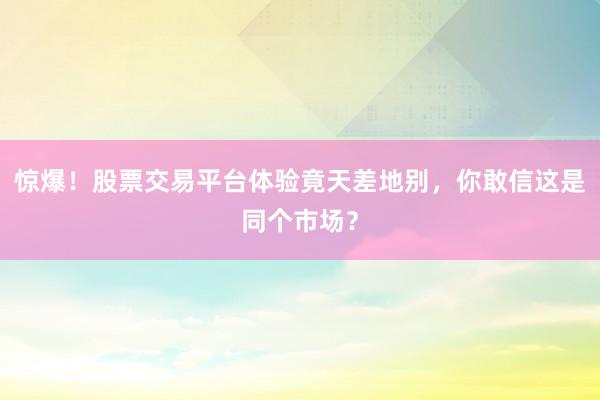 惊爆！股票交易平台体验竟天差地别，你敢信这是同个市场？