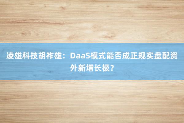 凌雄科技胡祚雄：DaaS模式能否成正规实盘配资外新增长极？