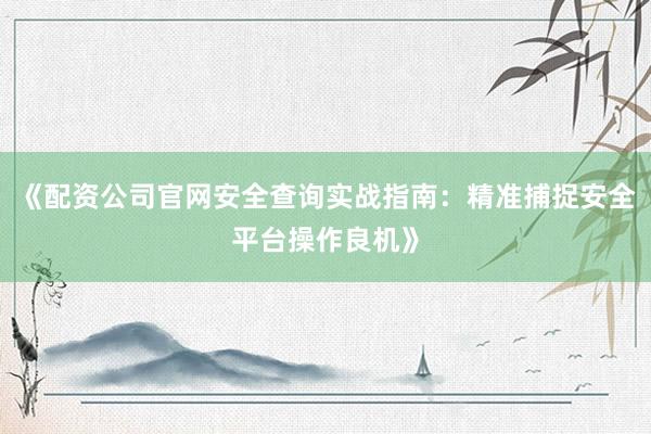 《配资公司官网安全查询实战指南：精准捕捉安全平台操作良机》